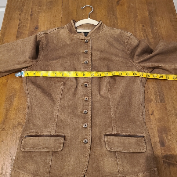 LRL Ralph Lauren Tan Button Down Military Style Sheep Leather Trim Jacket - Picture 7 of 14